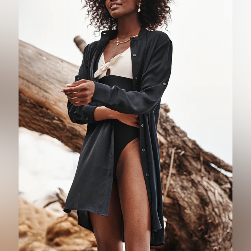 NWT Summersalt Short Effortless Shirtdress Cover Up - Sea Urchin (Black) - Sz XS